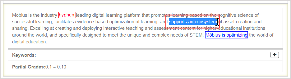 The portion of text in the response is highlighted.